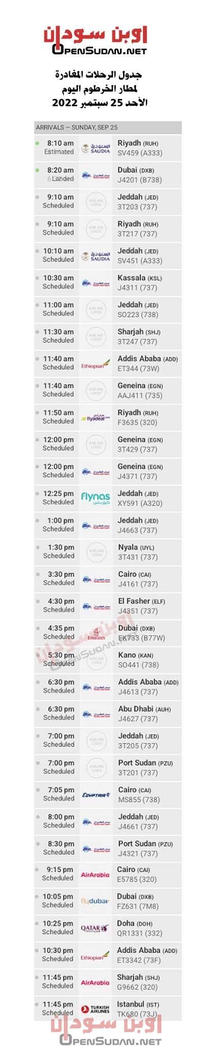 رحلات مطار الخرطوم اليوم