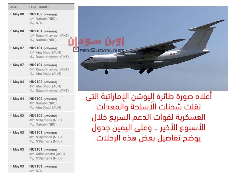 طائرة أسلحة إماراتية لقوات الدعم السريع